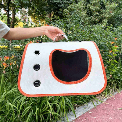Sac de Transport pour Chien -  tenu en main avec aérations, fenêtre transparente et crochets pour sangles™ - Orange - Galaxie Des Chiens