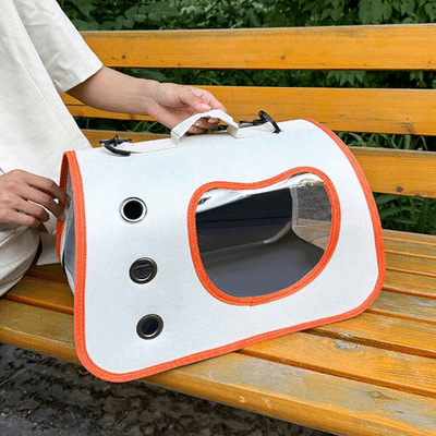 Sac de Transport pour Chien - posé sur banc avec détail aérations, fenêtre et crochets™ - Orange - Galaxie Des Chiens