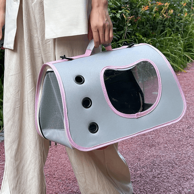 Sac de Transport pour Chien -tenu en main avec aérations, fenêtre transparente, crochets et fermeture zippée sur le côté DogTravelBag™ - Rose - Galaxie Des Chiens