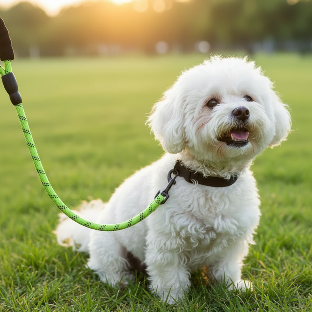 Laisse réfléchissante pour chien - coloris vert, fermoir mousqueton sécurisé