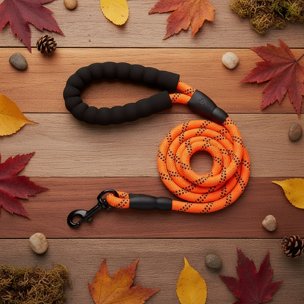 Laisse réfléchissante pour chien - coloris orange, visible de nuit sécurité maximale