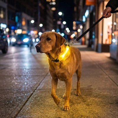 Collier Chien lumineux jaune-rechargeable usb-resistant aux intempéries 