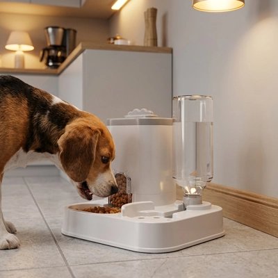 Distributeur de croquettes automatique programmable-covercle gris- réserve à eau-