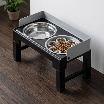 Gamelle chien surélevée – vue complète avec rebords protecteurs