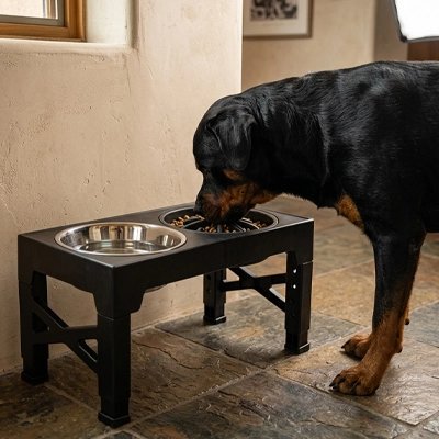 Gamelle Chien moyenne surélevée ergonomique récipients en acier inoxydable 