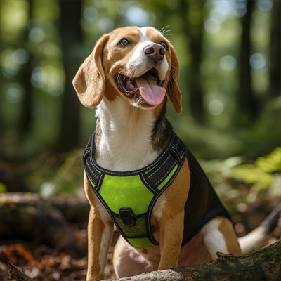 Harnais jaune chien  vue face avec anneau et réglage côté | Confort Sécurisé - Galaxie Des Chiens