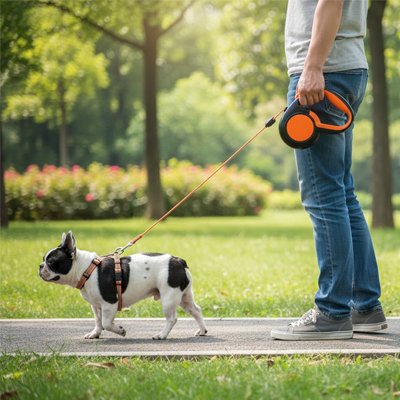 Laisse enrouleur pour chien Free Walk - orange en promenade 