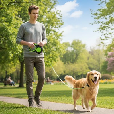 Laisse enrouleur pour chien Free Walk - coloris vert