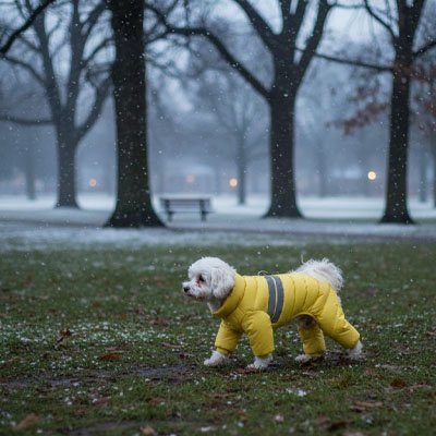 Manteau jaune porté côté pour Chien | Confort Hivernal - Galaxie Des Chiens