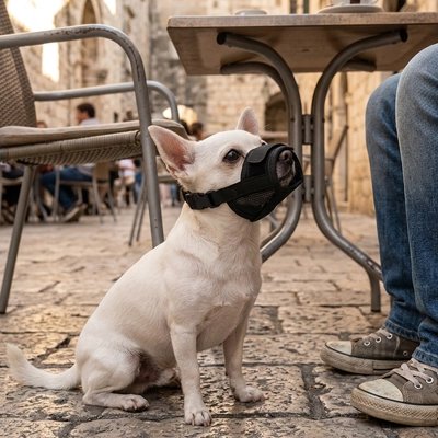 Muselière pour chien​ confort Sécurité- tissu mesh- 
matériau souple-laisse passer l'air parfaitement-