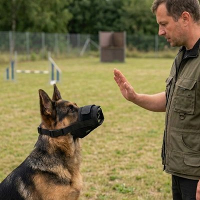 Muselière pour chien​ Confort Sécurité -portée sur chien avec éducateur canin-