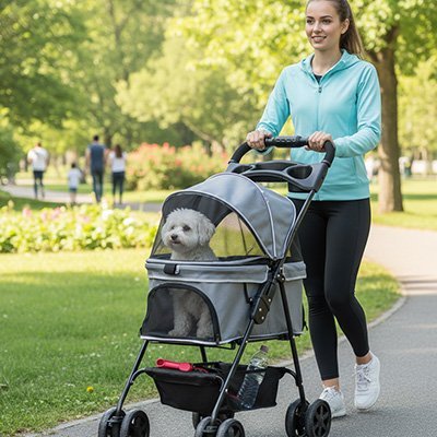  Poussette pour chien Pliable Confort - détail du système pliable | Galaxie Des Chiens