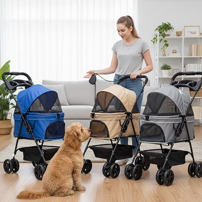 Poussette pour chien Pliable Confort - détail de la capote de protection - Galaxie Des Chiens