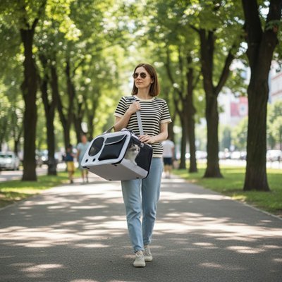 Sac de transport pour Chien-chat installé dans le sac | Voyageur - Galaxie Des Chiens